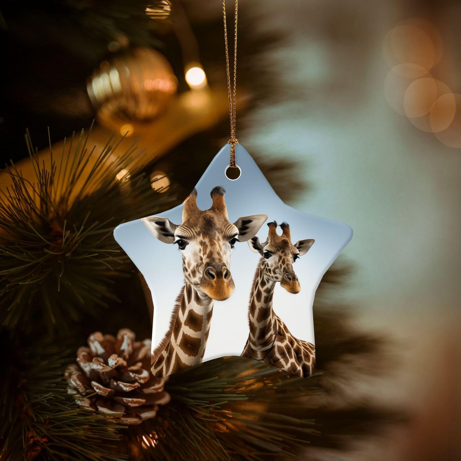 Christmas Ornaments for Christmas Tree Decoration Hanging Necks of Giraffe Ornament with Gold Ribbon Crafts Star Shape Ceramic Pendant for Keepsake Gifts Xmas Decor Party Supplies