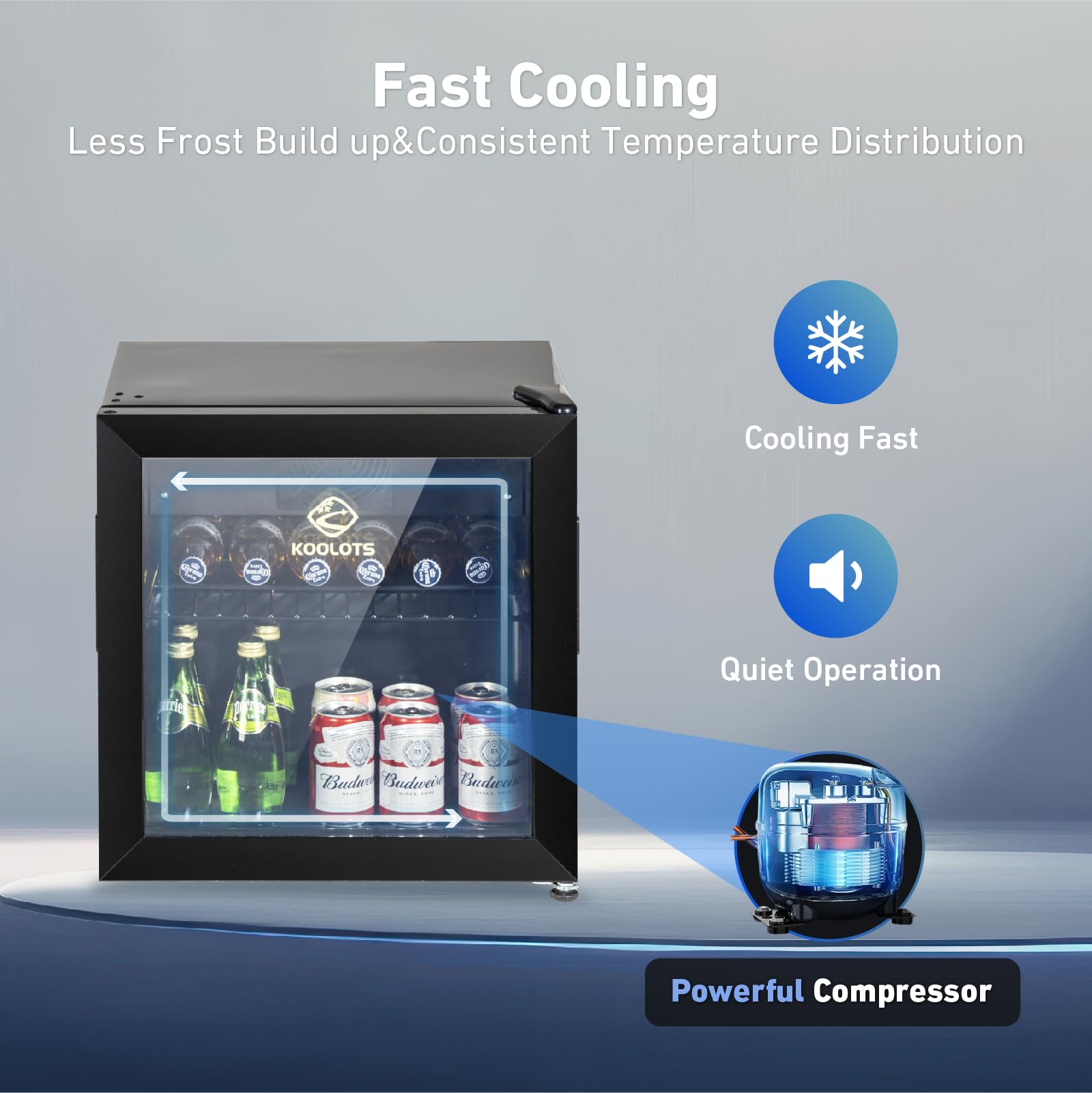 KOOLOTS 1.5 Cu Ft Countertop Beverage Refrigerator, 18.9" Small Drink Cooler with Tempered Glass Door, Quiet Mini Fridge for Beer & Soda, Compact Display Cooler with Low Noise for Home, Bar, Office on Fridge.com