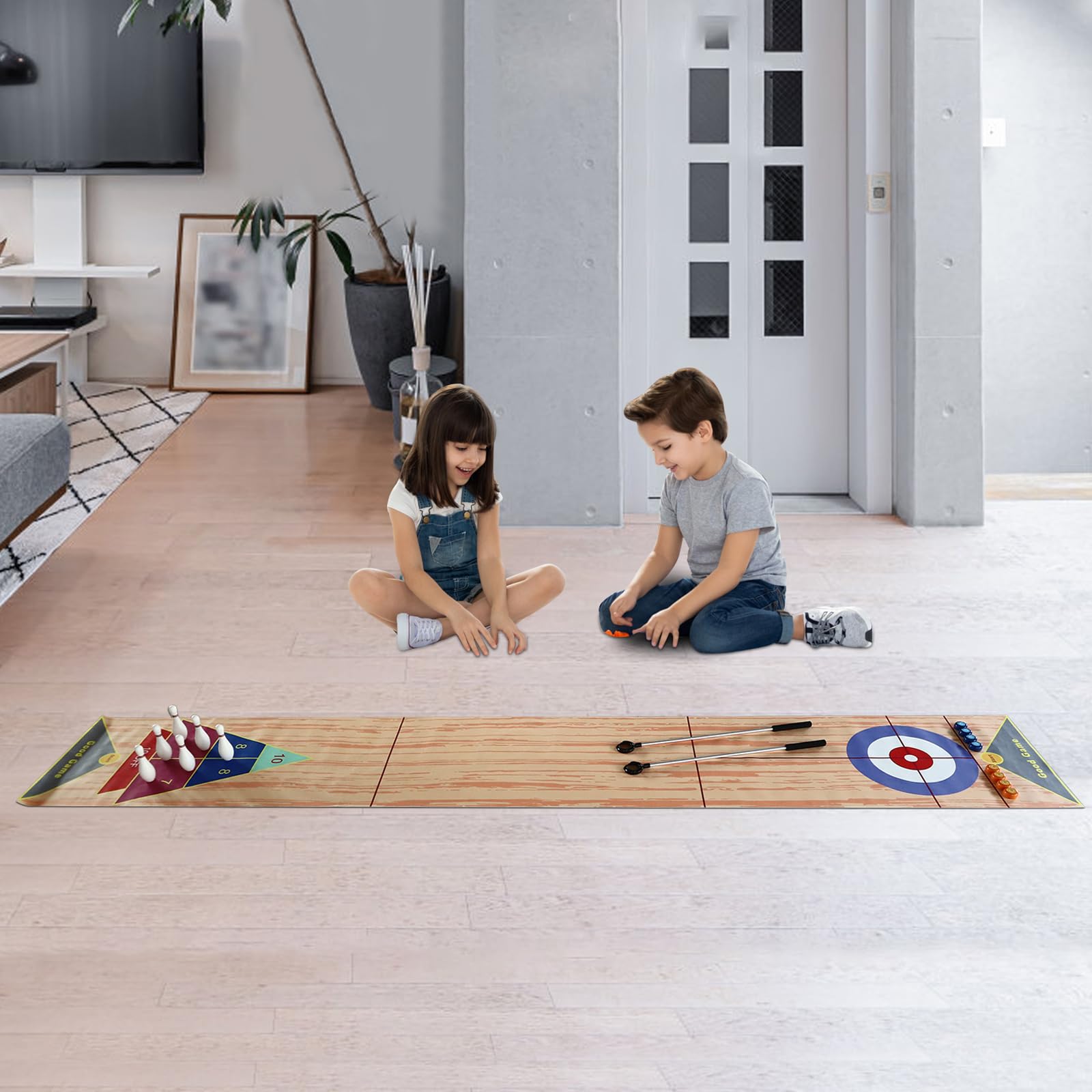 Shuffleboard Curling Bowling Set 3 in 1, gioco da tavolo portatile | Per serate di gioco, compleanni e feste