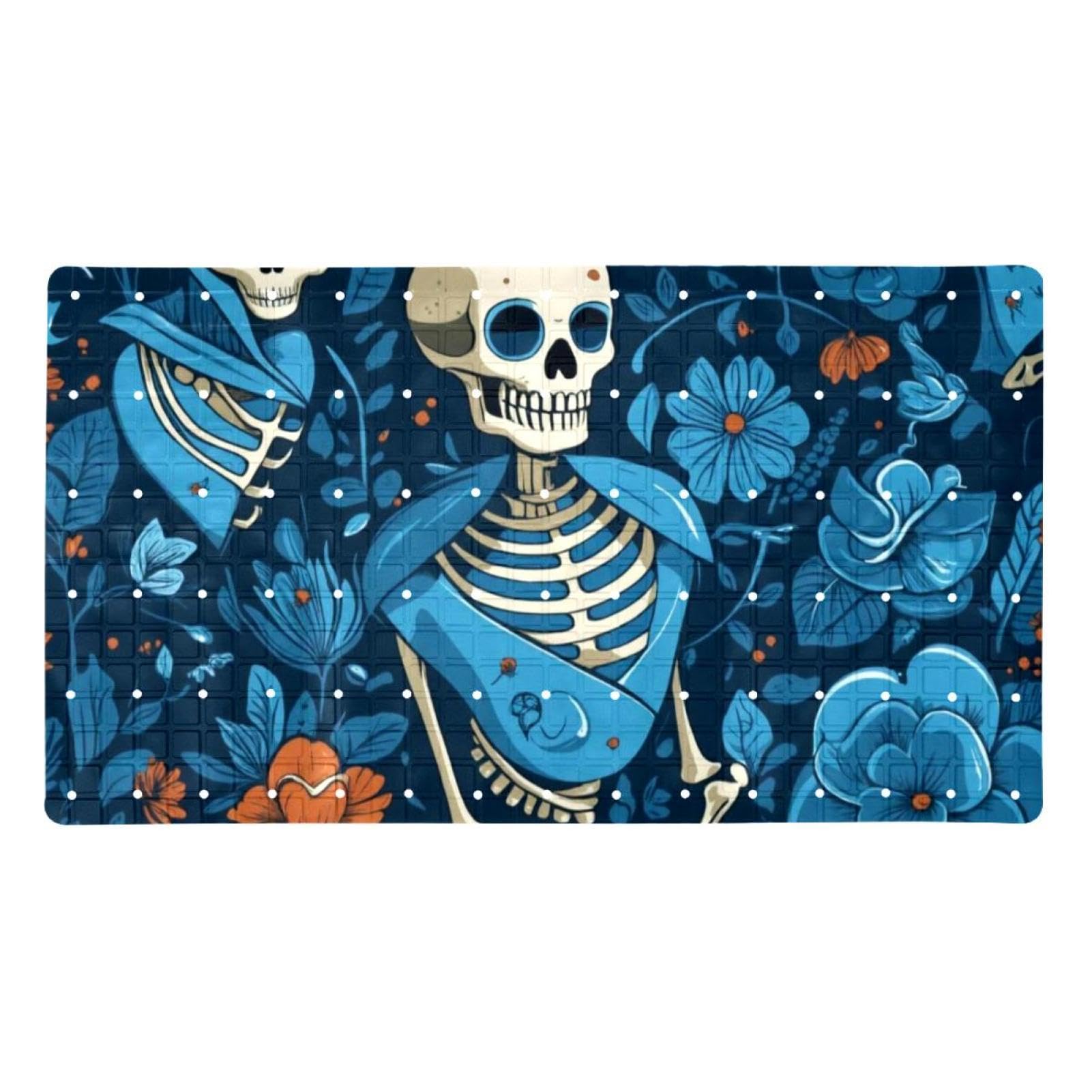 Tapis de bain antidérapant bleu motif tête de mort pour protéger toute la famille