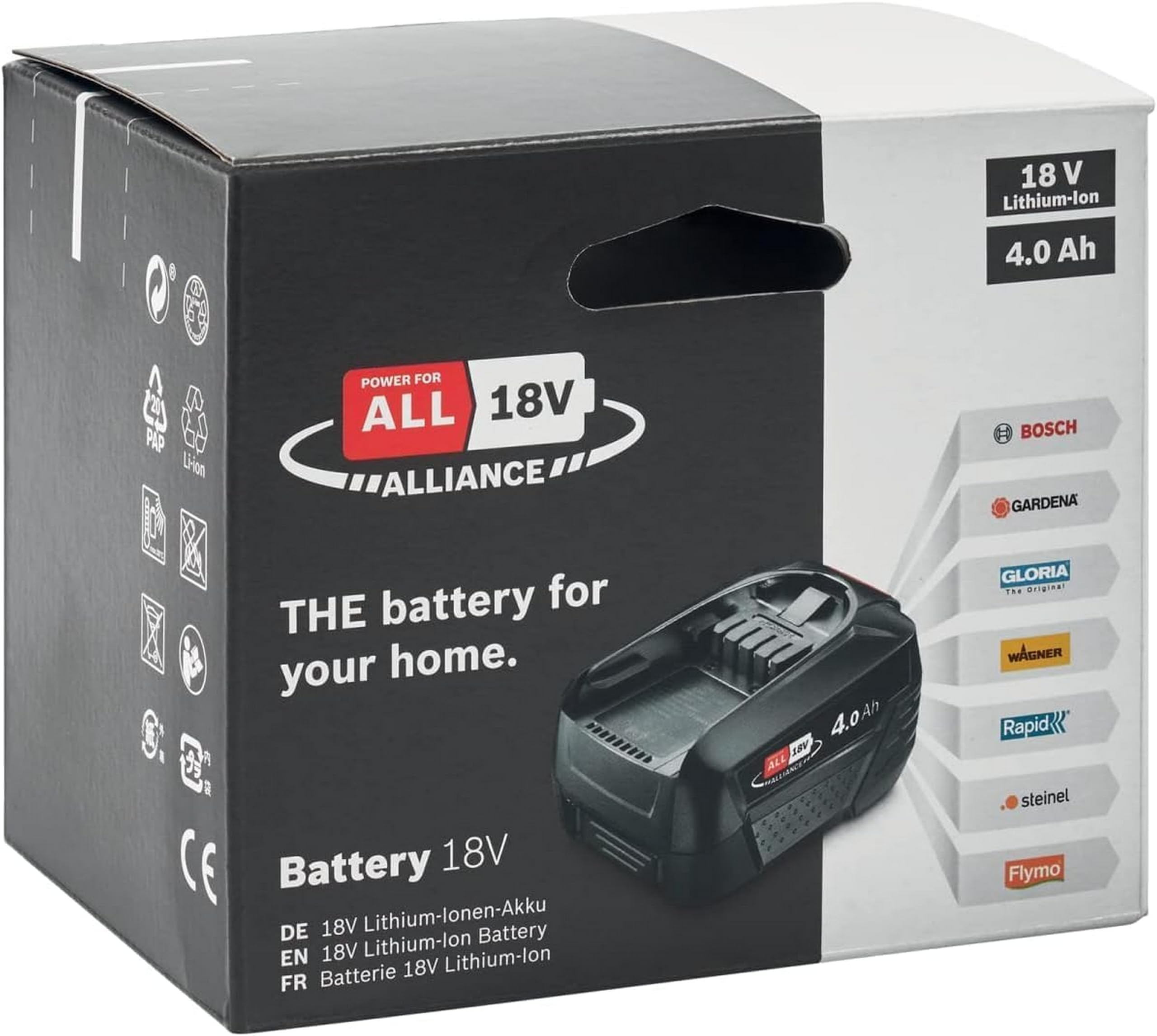 Rapid 18V Power For All Alliance Bosch Batteria da 18 V a Lunga Durata da 4,0 Ah, Adatta agli Utensili Elettrici Rapid da 18 V ed Altre Marche come Bosch, Gardena, Gloria, Wagner (5001519)