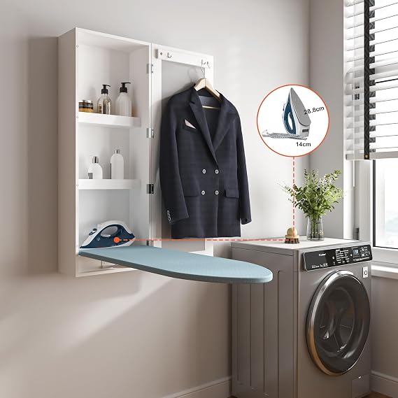 Wall Mounted Ironing Board Cabinet with Mirror