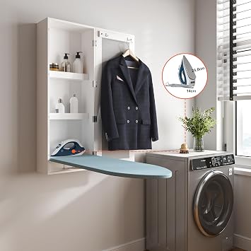 Wall Mounted Ironing Board Cabinet with Mirror