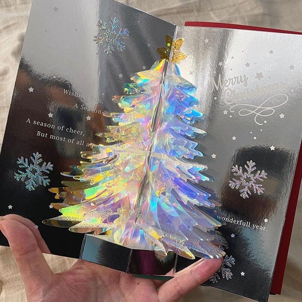 3D Christmas cards red green blue 3 combination, 2024 new Christmas tree greeting card, can leave a message, suitable for sending friends and relatives