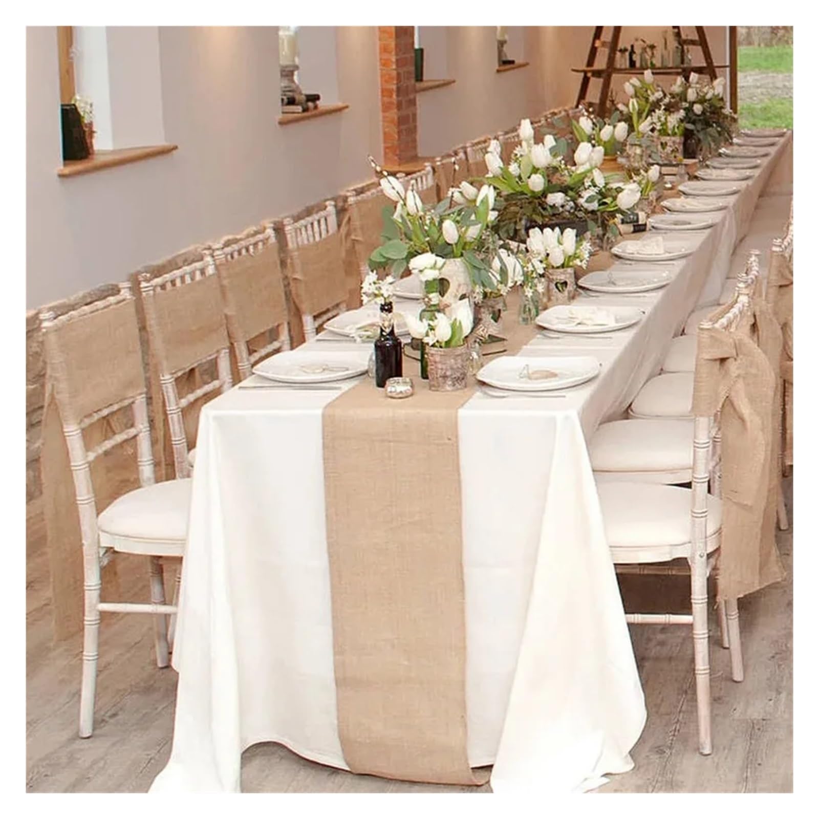 DIY 10M Jute Line Vintage Tischläufer Sackleinen Rolle Rustikale Hochzeitsdeko Party Landhaus Party Tischdecke Stuhl Schärpen Dekor FüR Tisch Und Hochzeit Dekoration