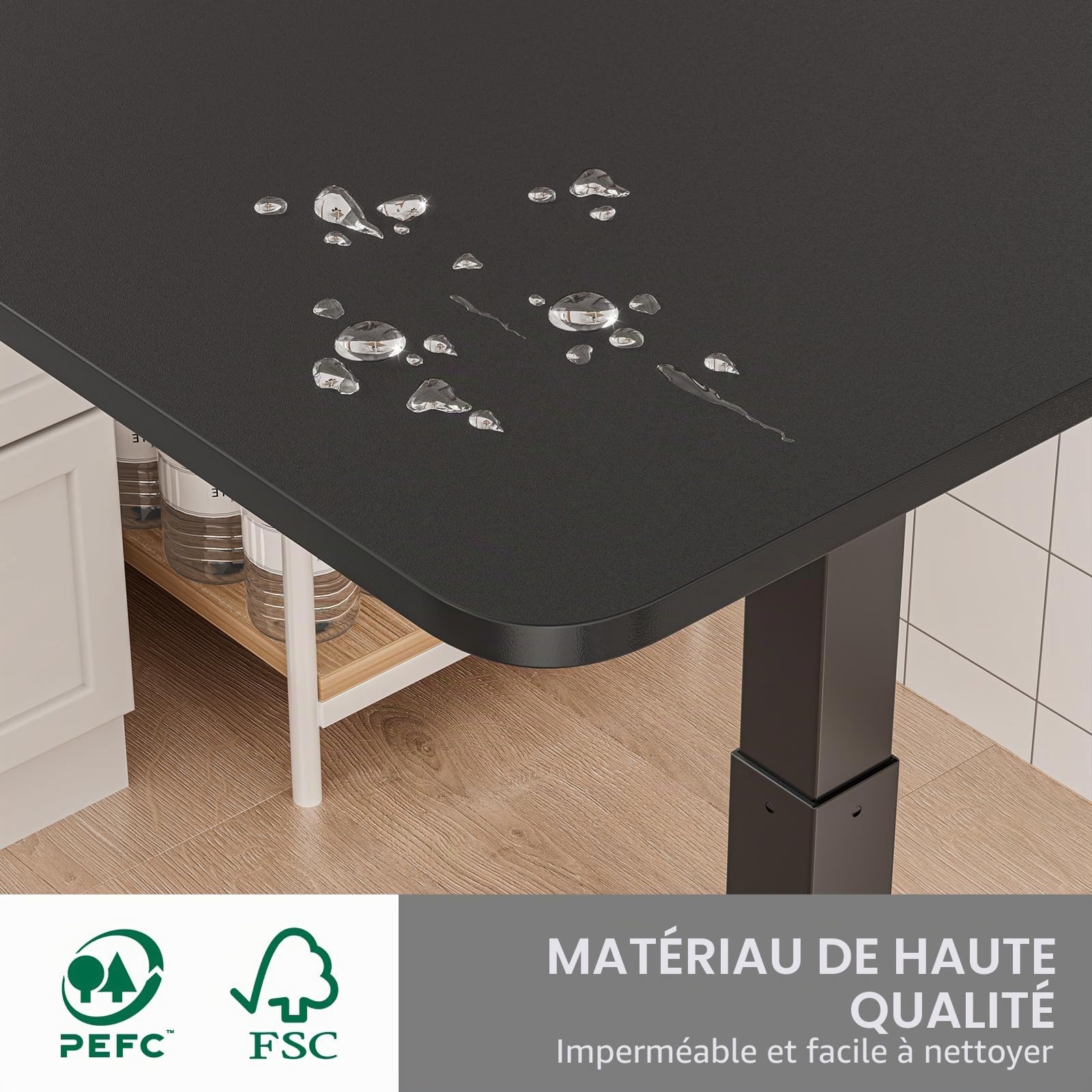 Dripex Table d'appoint avec roulettes Hauteur réglable pour Ordinateur Portable, Bureau en Bois, canapé, Table de Nuit, café pour Chambre, Salon Noir