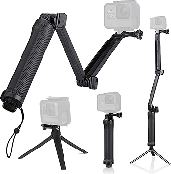 Amazon Goproアクセサリー 3way 自撮り棒 三脚付き 防水 滑り止め 3段伸縮 180度回転調整可能 軽量 コンパクト 折り畳み式 持ち運びでスキー 登山 バイク ダイビング 様々なアウトドア活動に大活躍 Gopro Hero7 Hero6 Hero5 Hero4 Hero3などに対応の3way