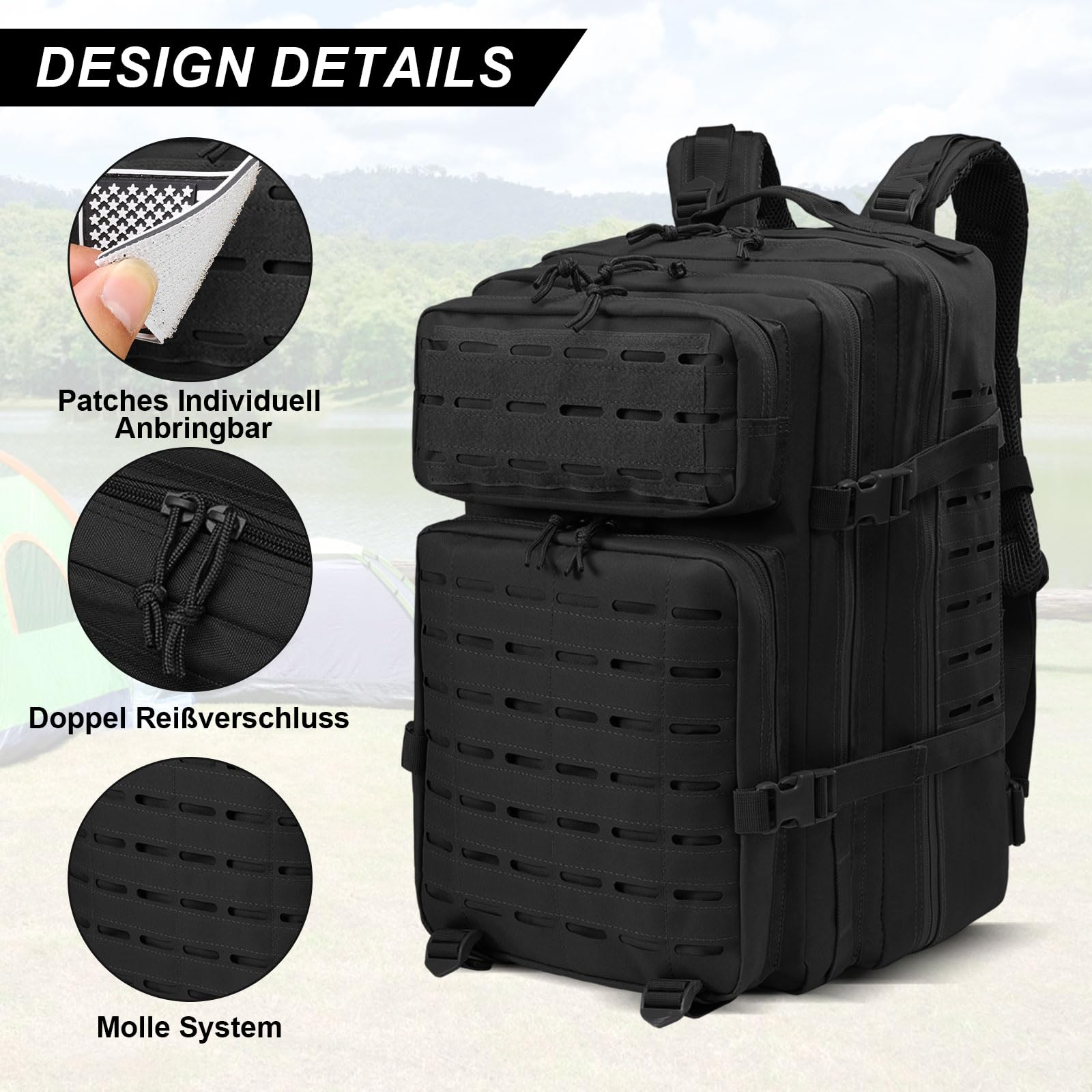 SHANNA Trekkingrucksack, Wanderrucksäcke Militärrucksack 45L Armee Rucksack MOLLE Assault Pack Taktischer Kampfrucksack für Outdoor Wandern Camping Trekking Angeln Jagd