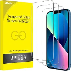 JETech Película de Vidro Temperado de Cobertura Total para iPhone 16e 2025, iPhone 13/13 Pro 6,1 Polegadas, 9H Protetor de Tela Caso-Amigável, HD Transparente, Pacote com 3