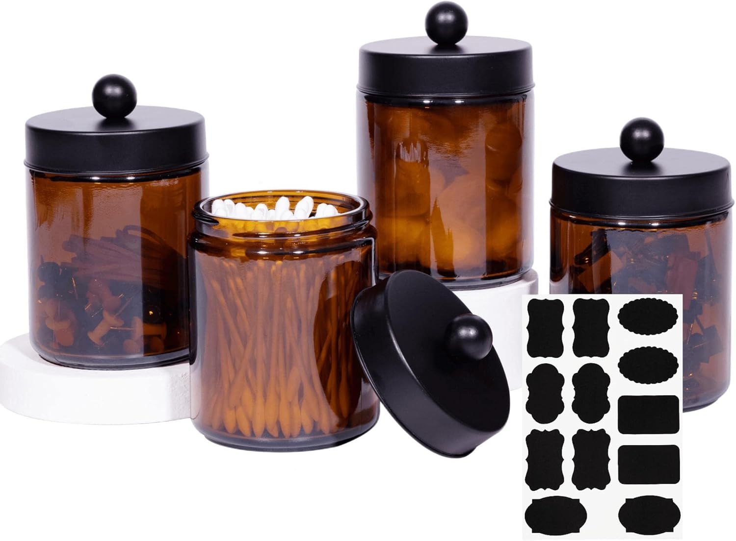 Eidoct 4 Pack Bathroom Apothecary Storage Jars Vanity Organizer, Glass