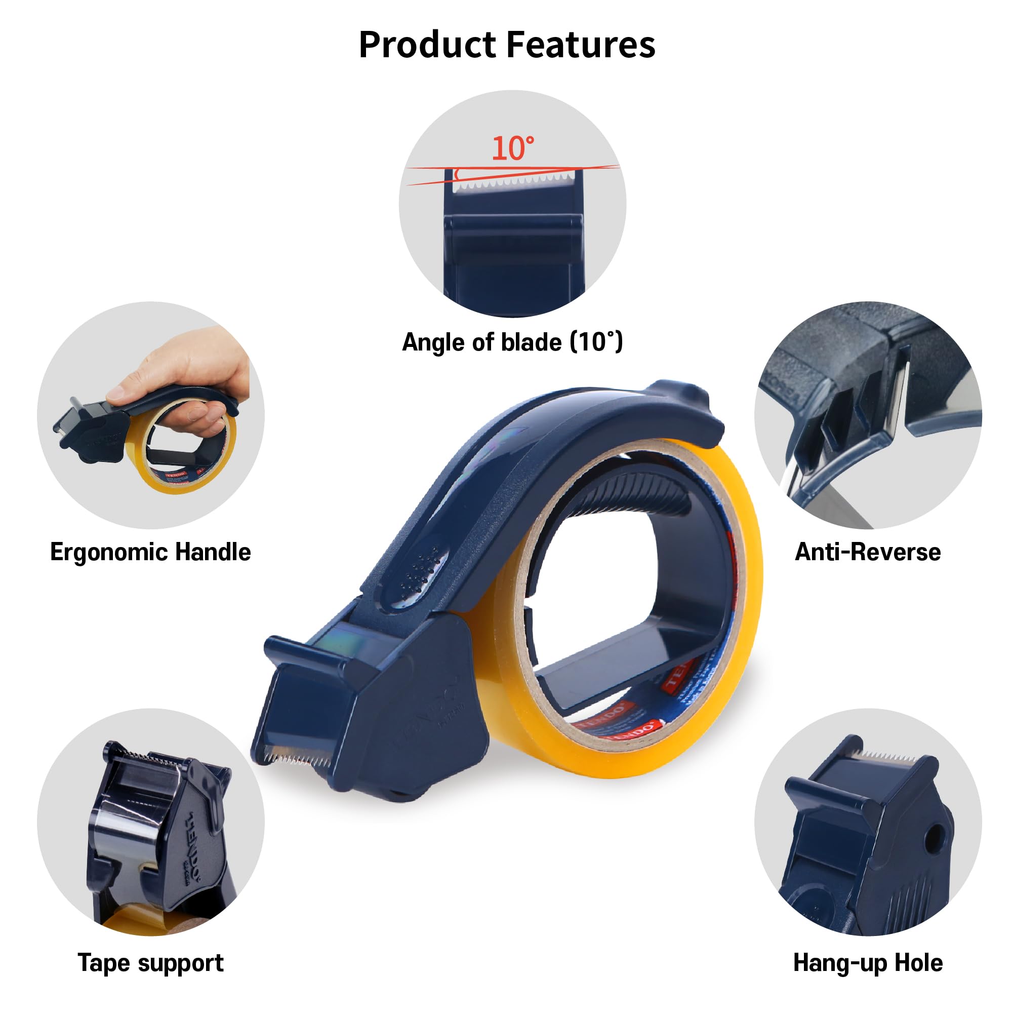 TENDO° SJ-25M] Smart Tape Dispenser, Easy-Cut-Klebebandpistole, für 20~25 mm breite Bänder mit einer patentierten, um 10° geneigten Chromklinge (Ein