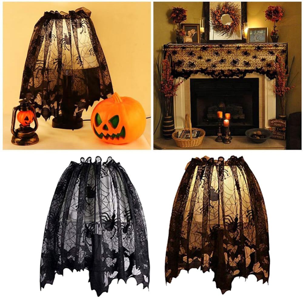 Halloween-Deko: 3 Schwarze Spinnennetz-Lampenschirme Aus Polyester, 50,8x152,4 Cm, Wiederverwendbar Für Drinnen & Draußen