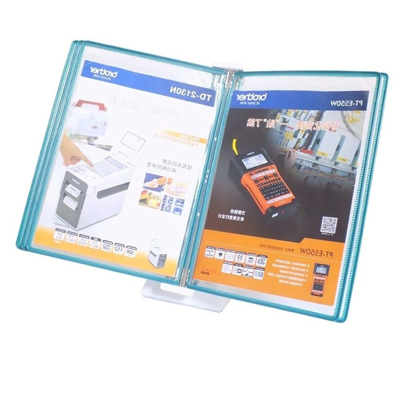 IUokLU Desktop Reference Organizer - Catalog Display Rack, with 5 Display Pockets Desktop Reference System, PVC and Metal Desktop Reference and Display System (Green)
