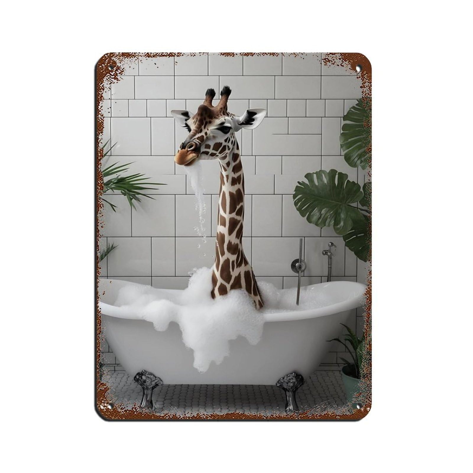 Quirky Giraffe Bathroom Retro Poster Metal Tin Sign Chic Art Retro Iron Painting Bar People Cave Cafe Family Garage Poster Wall Decoration 12x16inch(30x40cm)