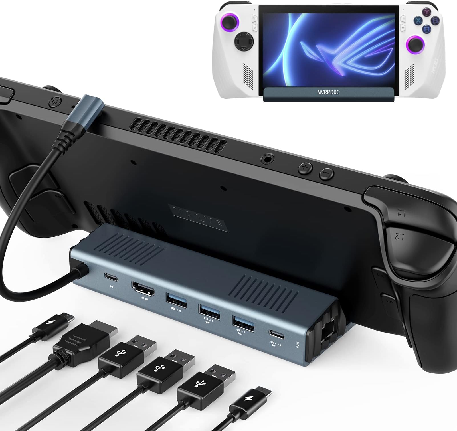 Docking Station for Steam Deck & ROG Ally, 7-in-1 Steam Deck & Legion Go Dock with HDMI 2.0 4K@60Hz, Gigabit Ethernet, USB 2.0, 2 USB 3.1 Gen1, USB-C 3.1 Gen1and Full Speed Charging USB-C Port