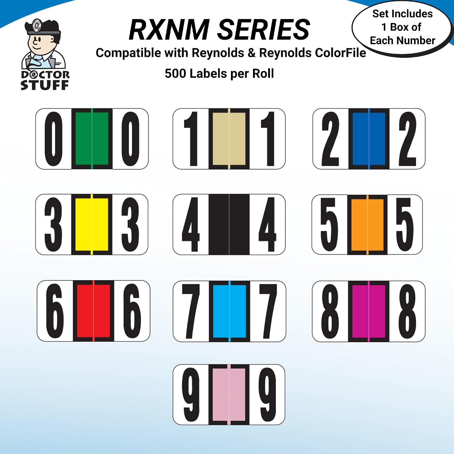 Doctor Stuff - File Folder Labels, Reynolds & Reynolds ColorFile Compatible Number Labels - Number 4, Black, 7/8" x 1-5/8", #4, Roll of 500 Labels, RXNM Series