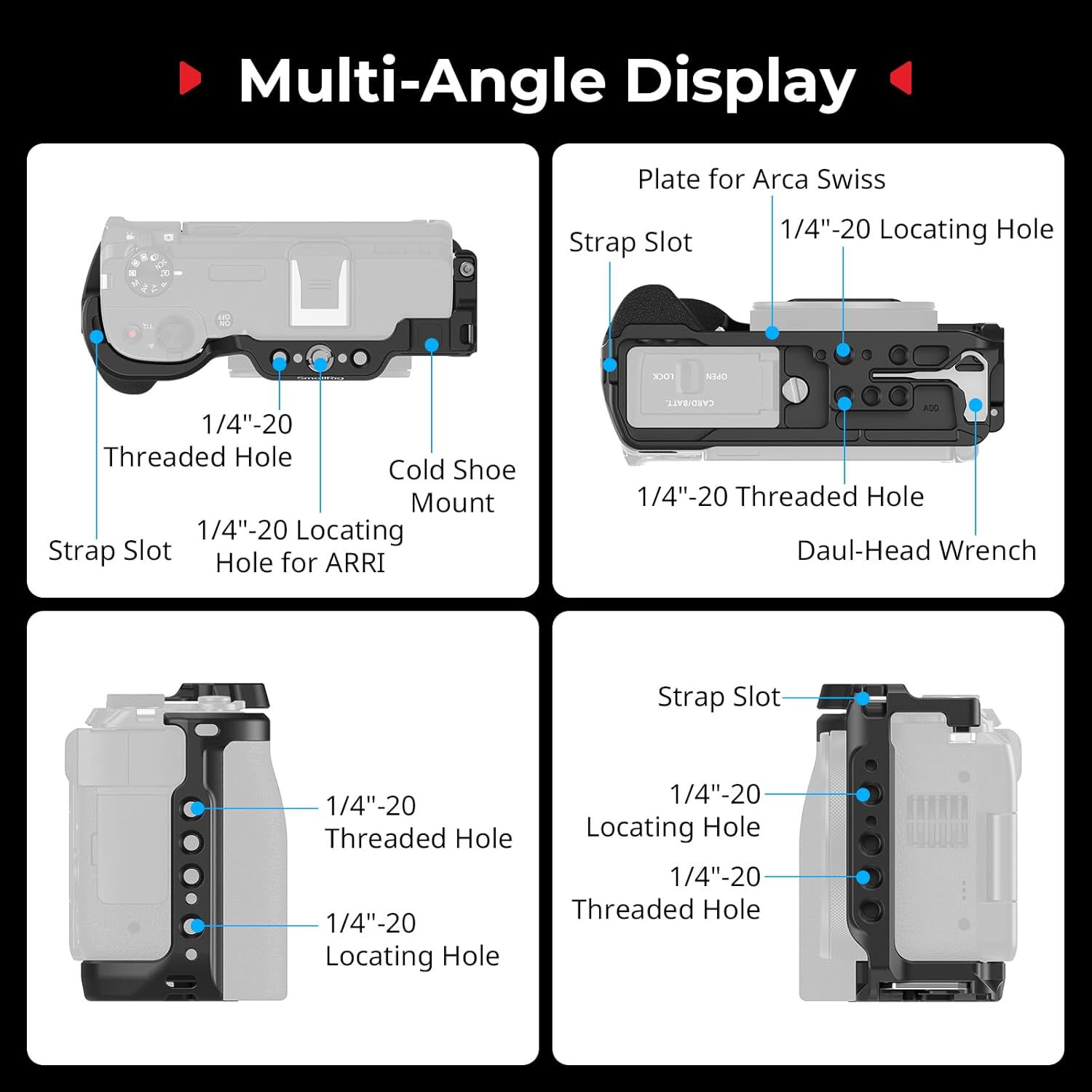SMALLRIG Camera Cage for Canon PowerShot V1, Built-in Ergonomic Silicone Grip, Quick Release Plate for Arca, 1/4"-20 Threaded Hole, 1/4"-20 Locating Holes for ARRI, Cold Shoe (Black) - 5807