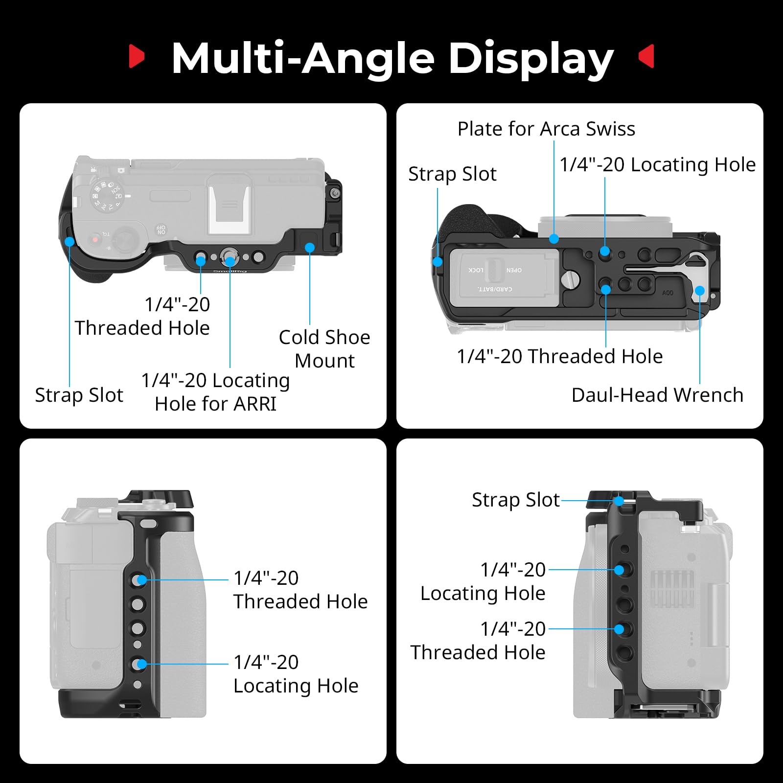 SMALLRIG Jaula para Canon PowerShot V1 con Empuñadura de Silicona, Placa QR para Arca, Roscas 1/4"-20 y Zapata Fría (Negro) - 5807