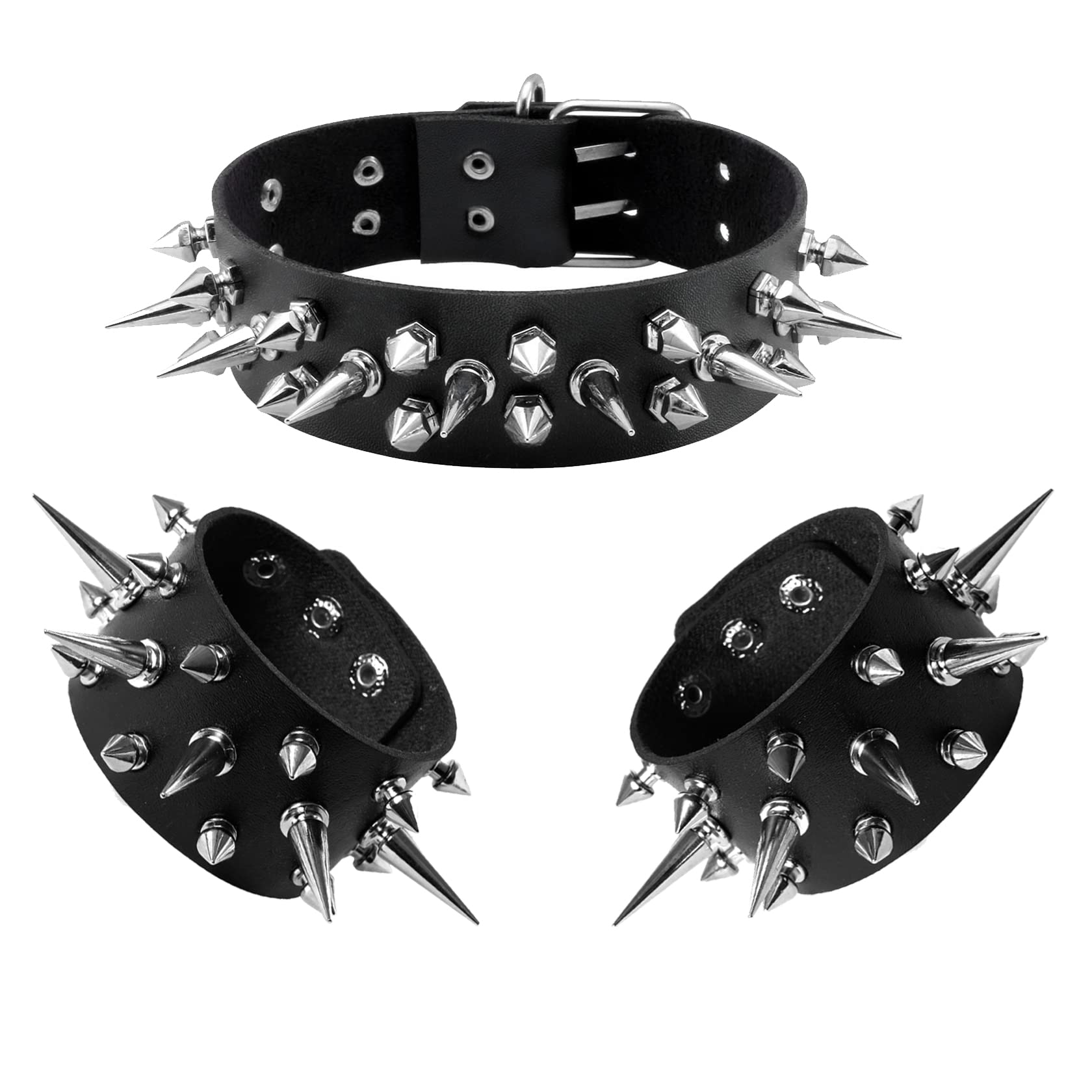 Manfnee Leather Studded Spike Bracelet Choker Punk Gothic Metal Rivet Cuff Bangle Black Wristband