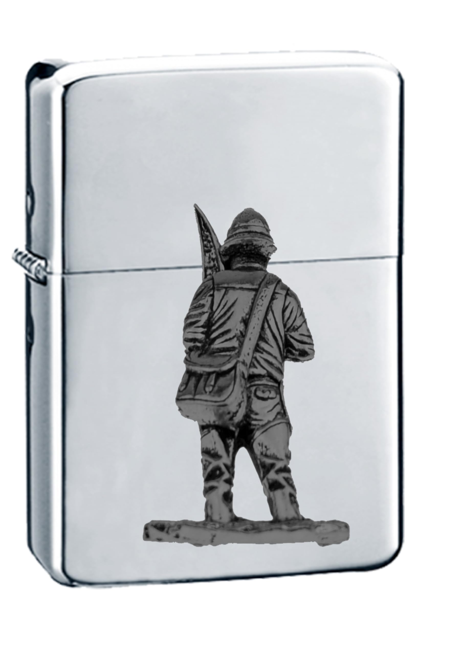 Briquet essence F38 avec motif de pêcheur en étain pour vos sorties nature et soirées bivouac