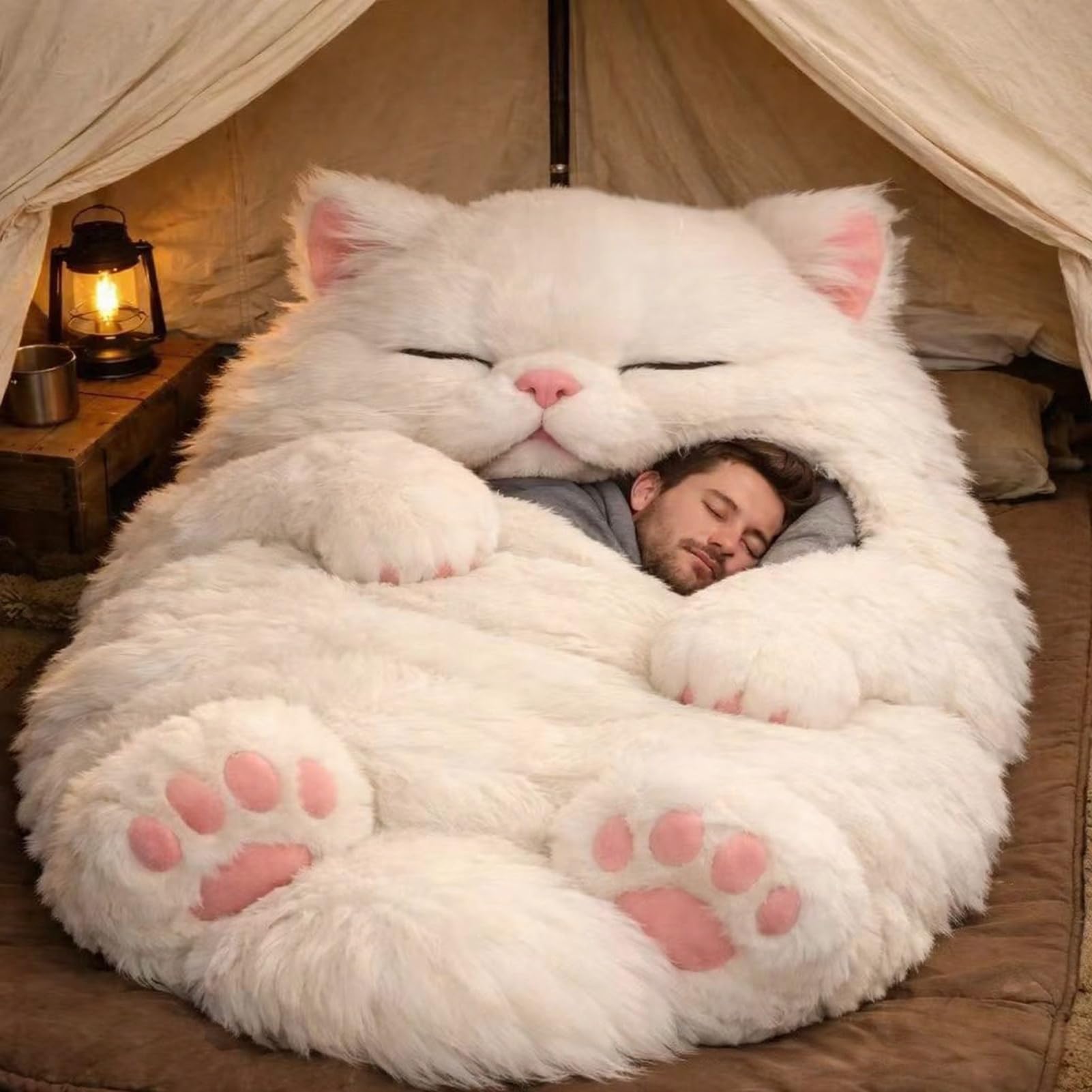 Giant Cat Sleeping Bag For Adults - 2026 New Envelope Design, Ultra Soft Furry Plush Material | Animal Sleeping Bag ForHumans Cozy Warm Blanket For Camping, Sleepovers, Lounging On Sofa, Easy Care A â image 1