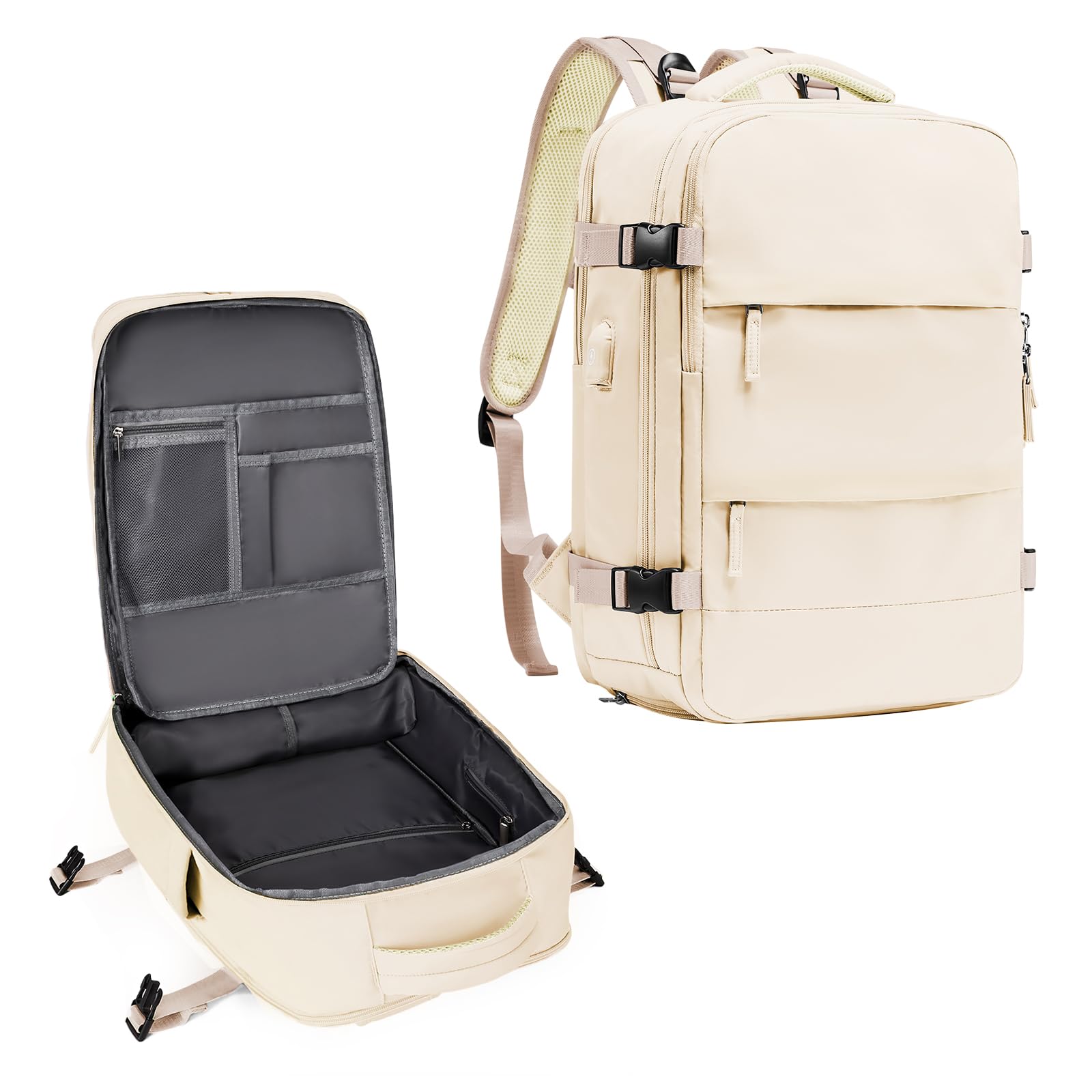 coowoz Travel Backpack For Women Men,Carry On Backpack,Hiking Backpack Waterproof Outdoor Sports Rucksack Casual Daypack Travel Essentials（Beige）