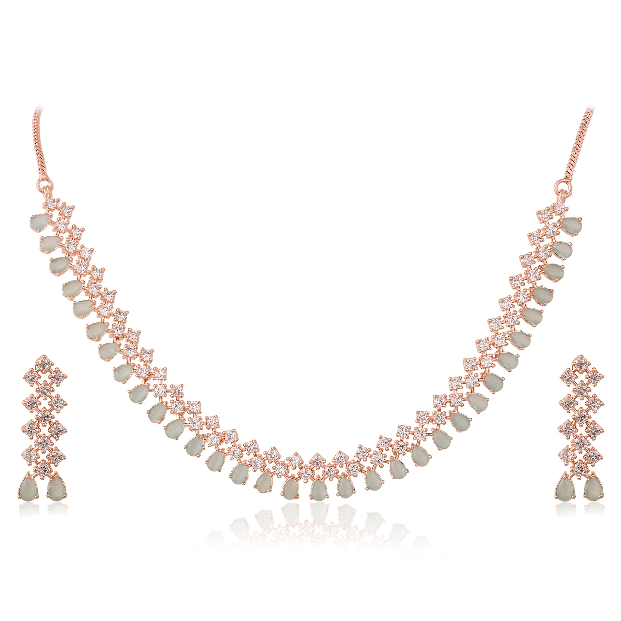 Ratnavali JewelsAmerican Diamond Rose Gold Plated Traditional Fashion Jewellery Necklace Set with Earring for Women/Girls RV4134