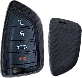 iJDMTOY Black Carbon Fiber Pattern Soft Silicone Key Fob Cover Case Compatible with 2020-up Toyota Supra GR