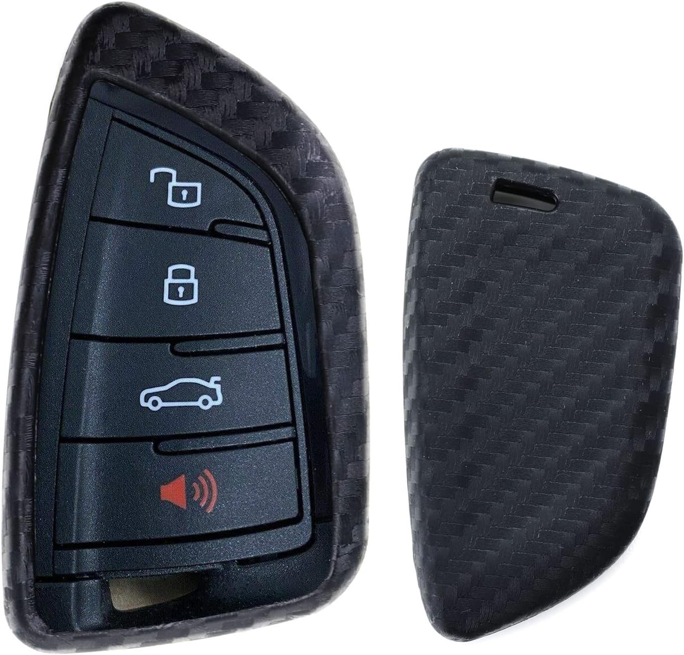 iJDMTOY Black Carbon Fiber Pattern Soft Silicone Key Fob Cover Case Compatible with 2020-up Toyota Supra GR