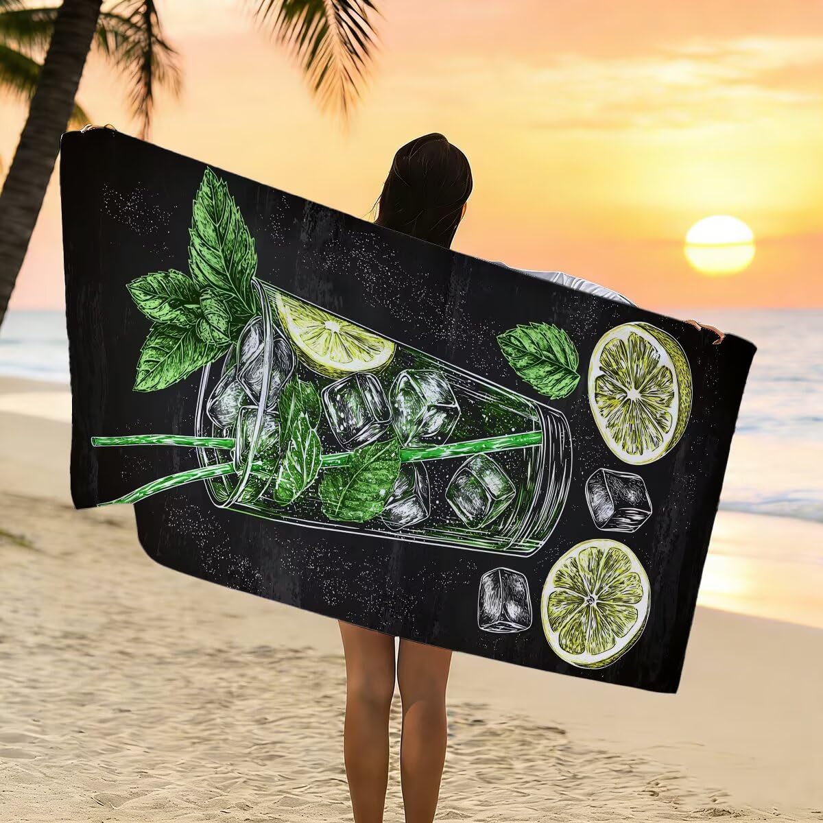 Ręcznik plażowy z mikrofibry, duży ręcznik kąpielowy 100 x 220 cm, zestaw 2 szt. szybkoschnących prześcieradeł kąpielowych, odporne na piasek ręczniki plażowe z mikrofibry do podróży sportowych