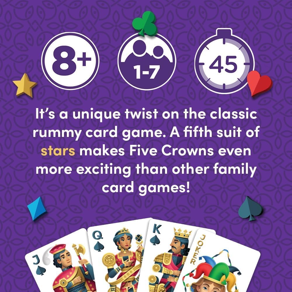 PlayMonster Five Crowns Card Game and Five Crowns Double Sided 130 Sheet Scorepad Bundle — 5 Suited Rummy-Style Card Game for Adults and Kids — for Ages 8+