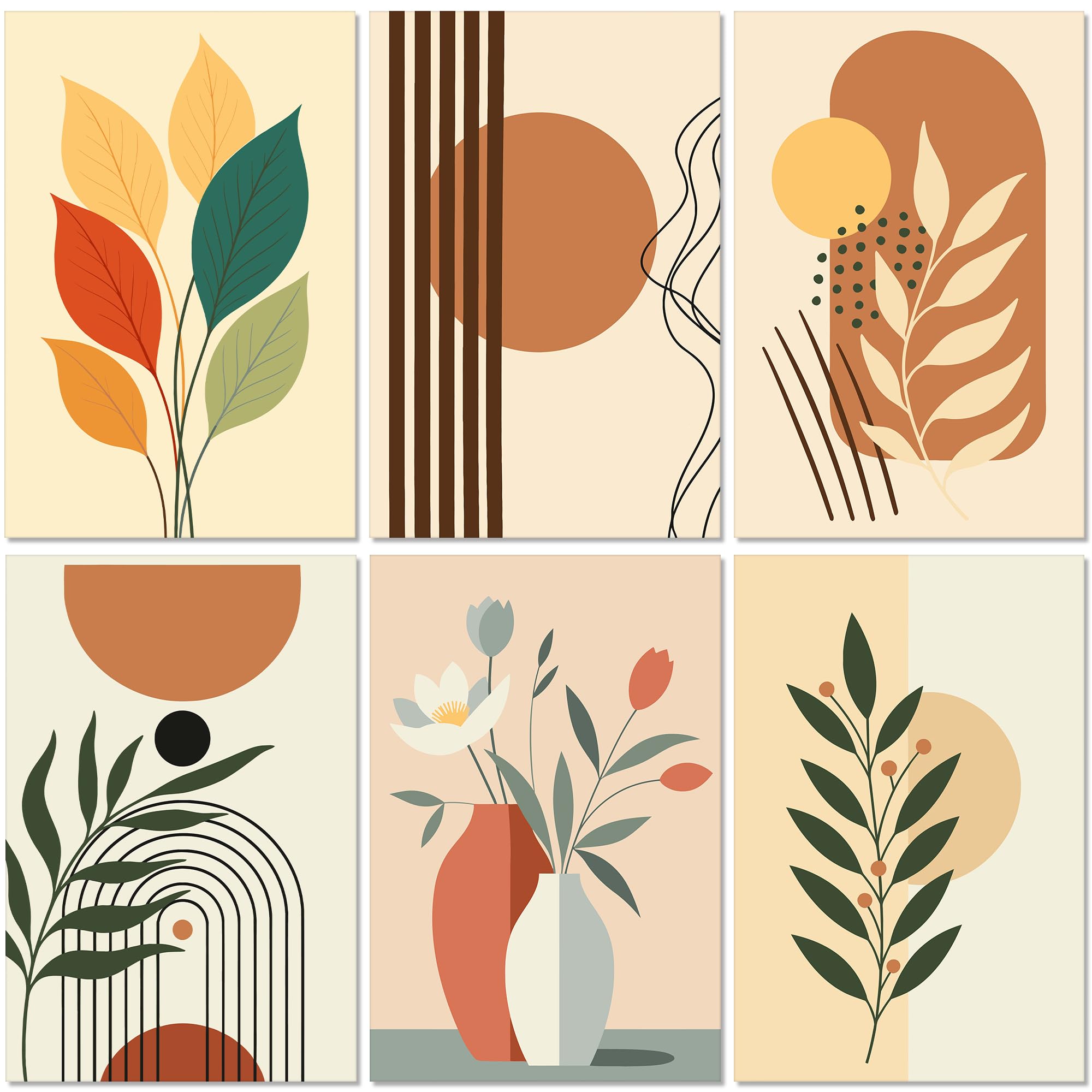 OWANVION Pack of 6 Painting by Numbers Adults, Minimalist Boho Abstract Plants Paint by Numbers with Brush Set Acrylic Paints, DIY Hand-Painted Oil Painting Canvas for Home Décor, Without Frame, 20 x — image 1