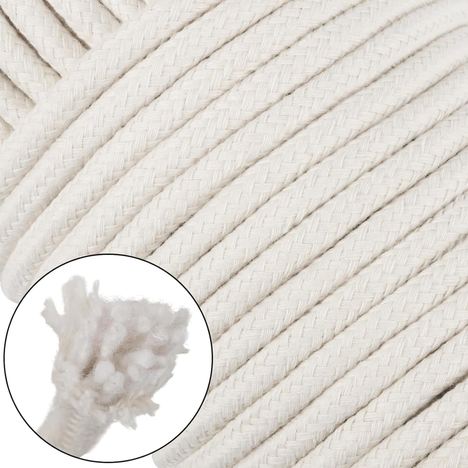 Corde à Linge en Coton Tressé 6mm x 100m - Corde Naturelle Multi-Usage pour Bricolage, Panier, Plantes et Séchage - Blanc 100 Mètres
