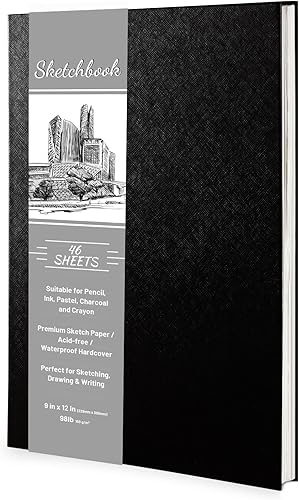 Libro de bocetos de tapa dura de 9 x 12 pulgadas, bloc de dibujo de cuaderno de bocetos, papel de dibujo liso grueso de 160 GSM, 46 hojas92 páginas,