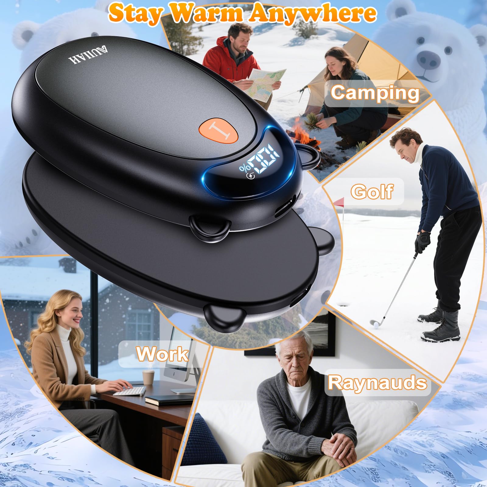 Calentadores de manos recargables con pantalla LED magnética, paquete de 2, 4 niveles de calor, calentadores de manos eléctricos portátiles, regalos para Navidad, hombres, mujeres, Raynaud