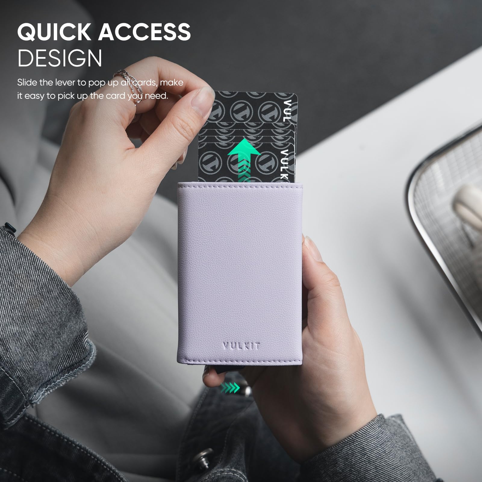 VULKIT Porta carte di credito da donna in pelle con blocco RFID, portafoglio da donna a due ante, automatico, con apertura a scomparsa e scomparto per banconote