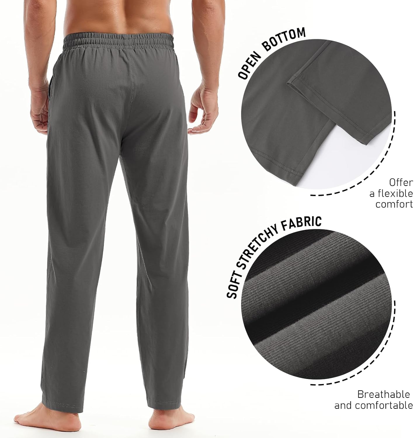 AMY COULEE Mens Cotton Yoga Pants Running Workout Lightweight Sweatpants Open Bottom Lounge Pants with Pockets - Image 5