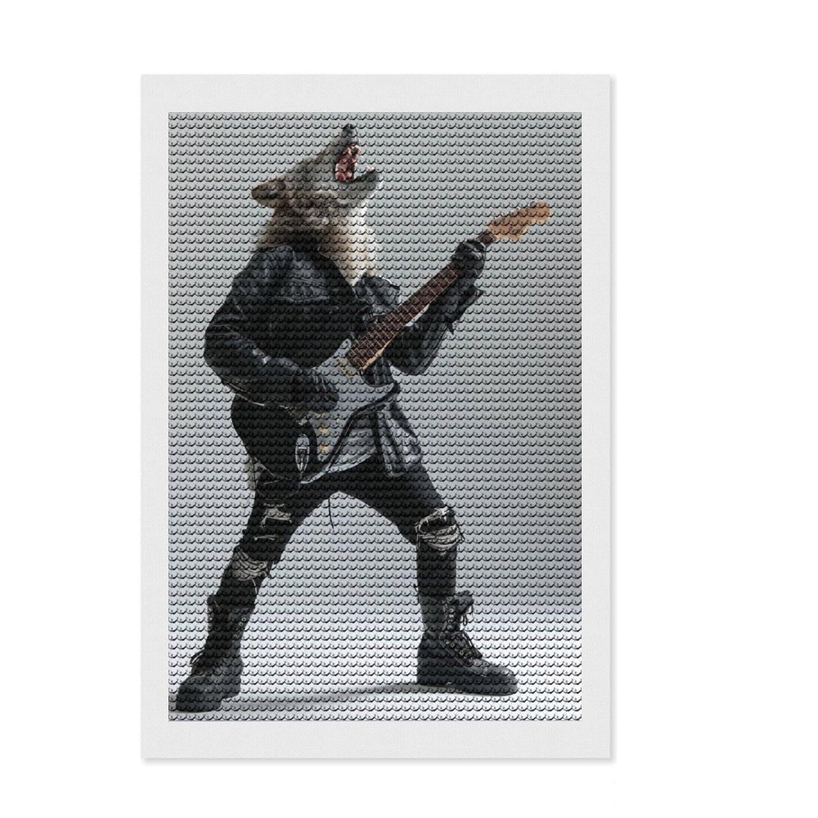 Junmoney Wolf Guitar 5D Diamond Painting Kit 8"x12", for Women, Farmhouse Decor, Boho Decor, Thoughtful Present, Relaxing DIY