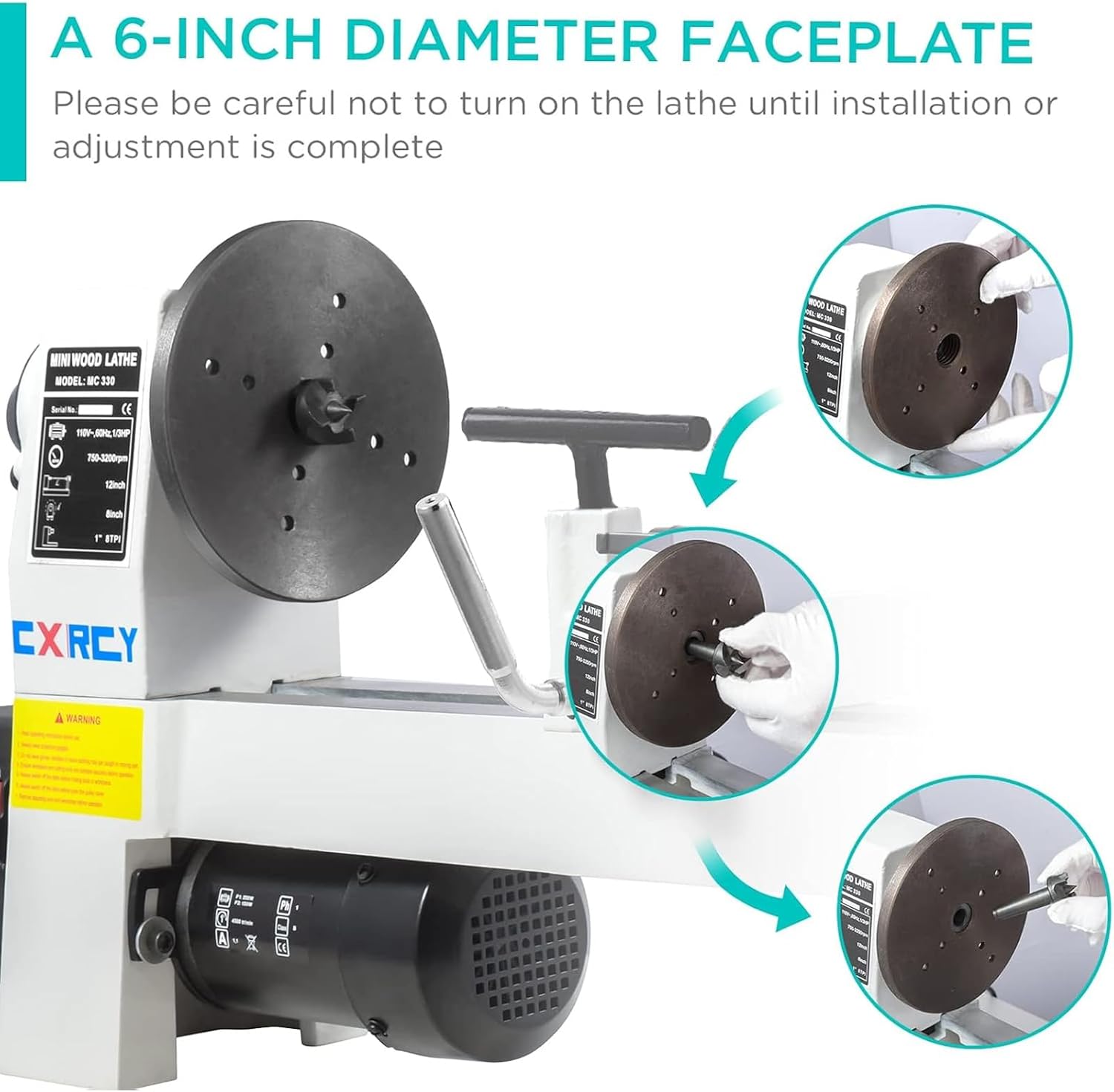 Steps for installing the 6-inch faceplate on the wood lathe