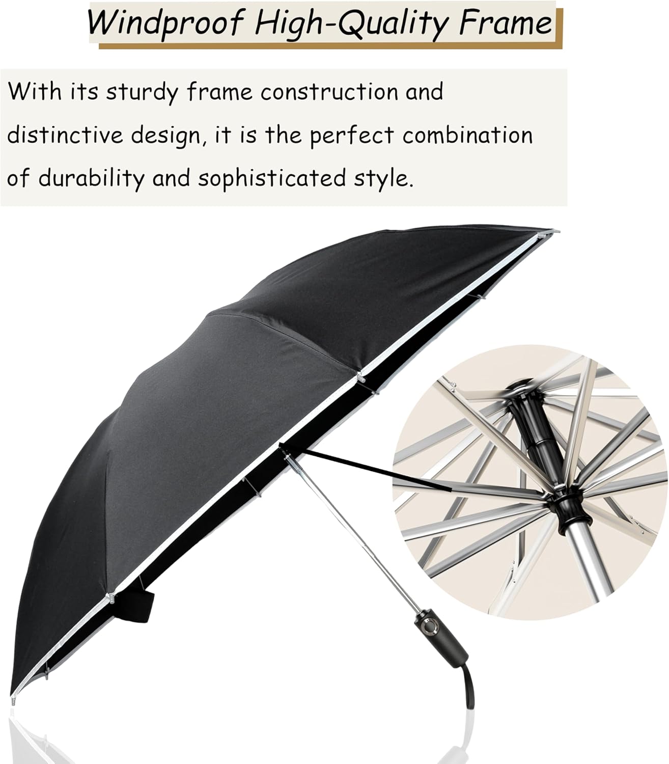 Travel Umbrellas Windproof Inverted Portable Reverse Folding Car Umbrella For Rain and Sun, Lightweight<1lb, Durable, Compact, Waterproof, Auto Open Close,Large Umbrella 46 Inch,10 Ribs, for Women Men, Fits Backpack - Image 3