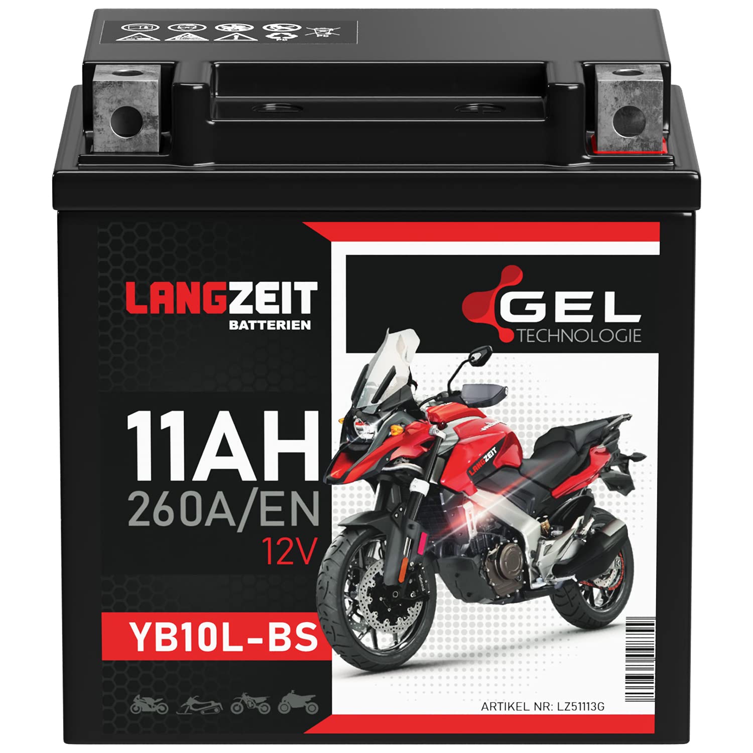 LANGZEIT YB10L-BS batterie moto 12V 11Ah GEL YB10L-A2 51113 YB10L-B2 YB10L