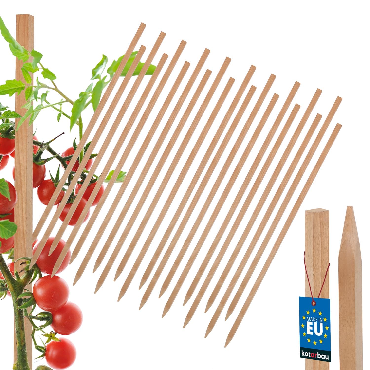 KOTARBAU® 20 pcs Plant Support - Garden Stakes - Beech Wood - 60 cm (23.6 inches) - Natural - Wooden Stakes - for Tomato and Cucumber - Climbing Plant Support