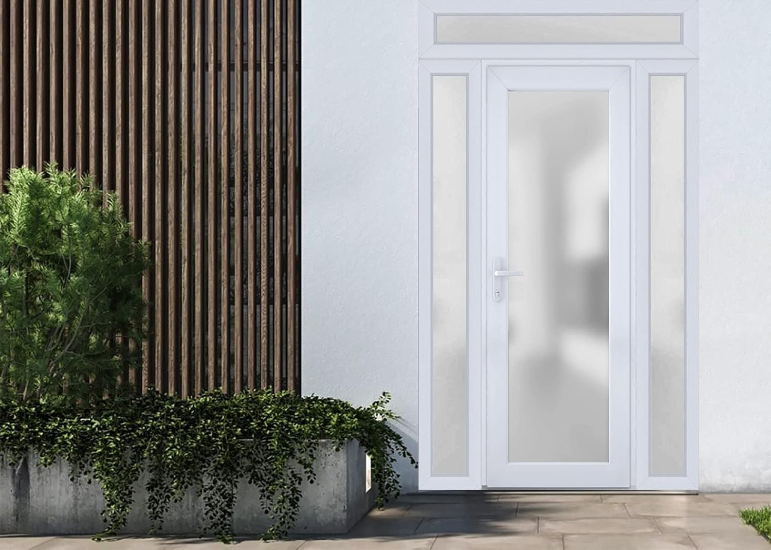 Front Exterior Prehung Metal-Plastic Door Frosted Glass/Manux 8102 White Silk / 2 Side and Top Window/Office Commercial and Residential Doors Entrance Patio Garage 64" x 96" Right-Hand Inswing