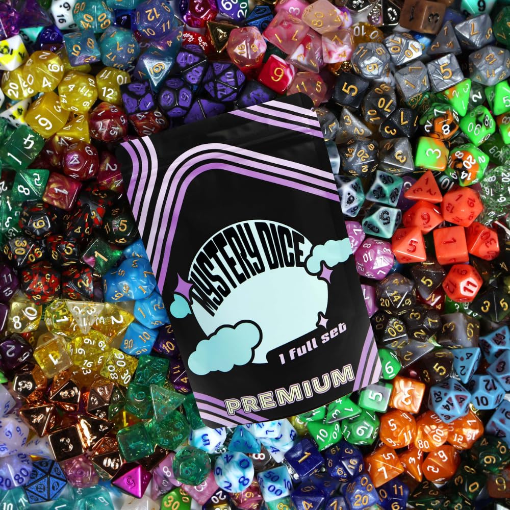 Dungeon Craft Juego de 7 dados poliédricos de alta calidad, amplia gama de patrones, dados para juegos, adecuados para juegos de rol, juegos de mesa (paquete de 1 misterio premium)