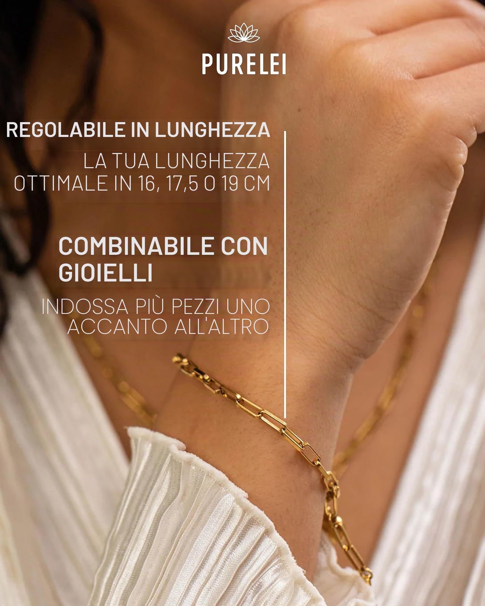 Purelei Waina - Bracciale da donna impermeabile, elegante e semplice, in acciaio inossidabile, regalo per donne, lunghezza regolabile da 16 a 19 cm