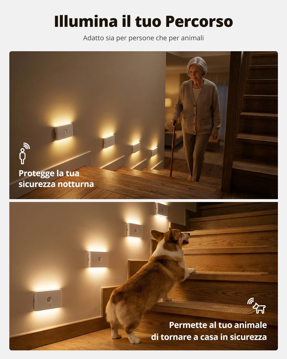 wowatt Luce Notturna LED Ricaricabile Lampada Sensore di Movimento, 6 Pezzi | 3 Modalità AUTO ON/OFF Luci Batteria Dimmerabile Bianco Caldo/Naturale/Freddo Lucina Notte Interno per Armadi Scale Corridoio