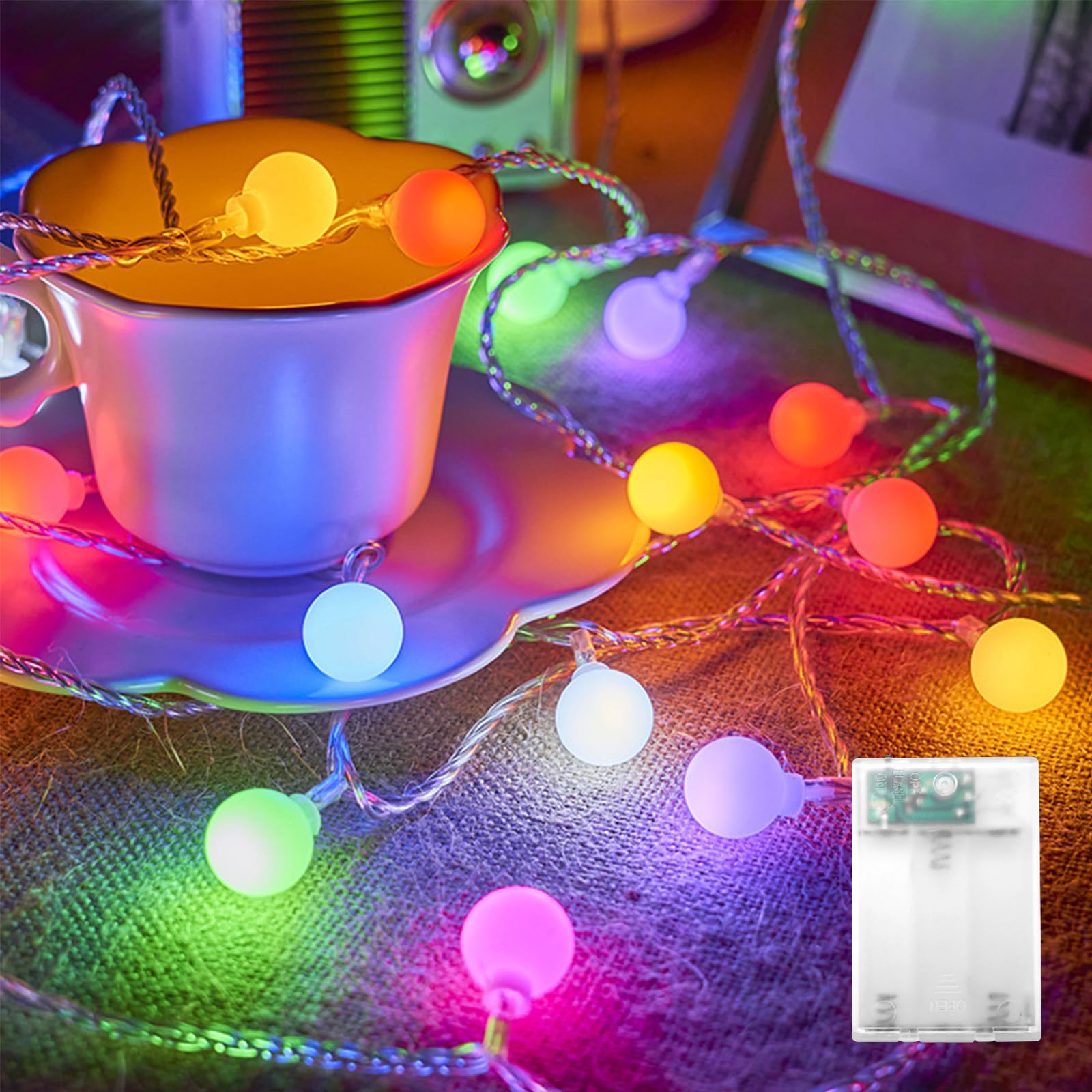 ENLACE LED Kugel Lichterkette, 3M 20 LED Kugel Lichterkette Batteriebetrieben, 2,4cm Kugelgröße, Bunt Kugeln Lichterketten für Schlafzimmer, Garten, Balkon, Hochzeit, Party, Innen Deko