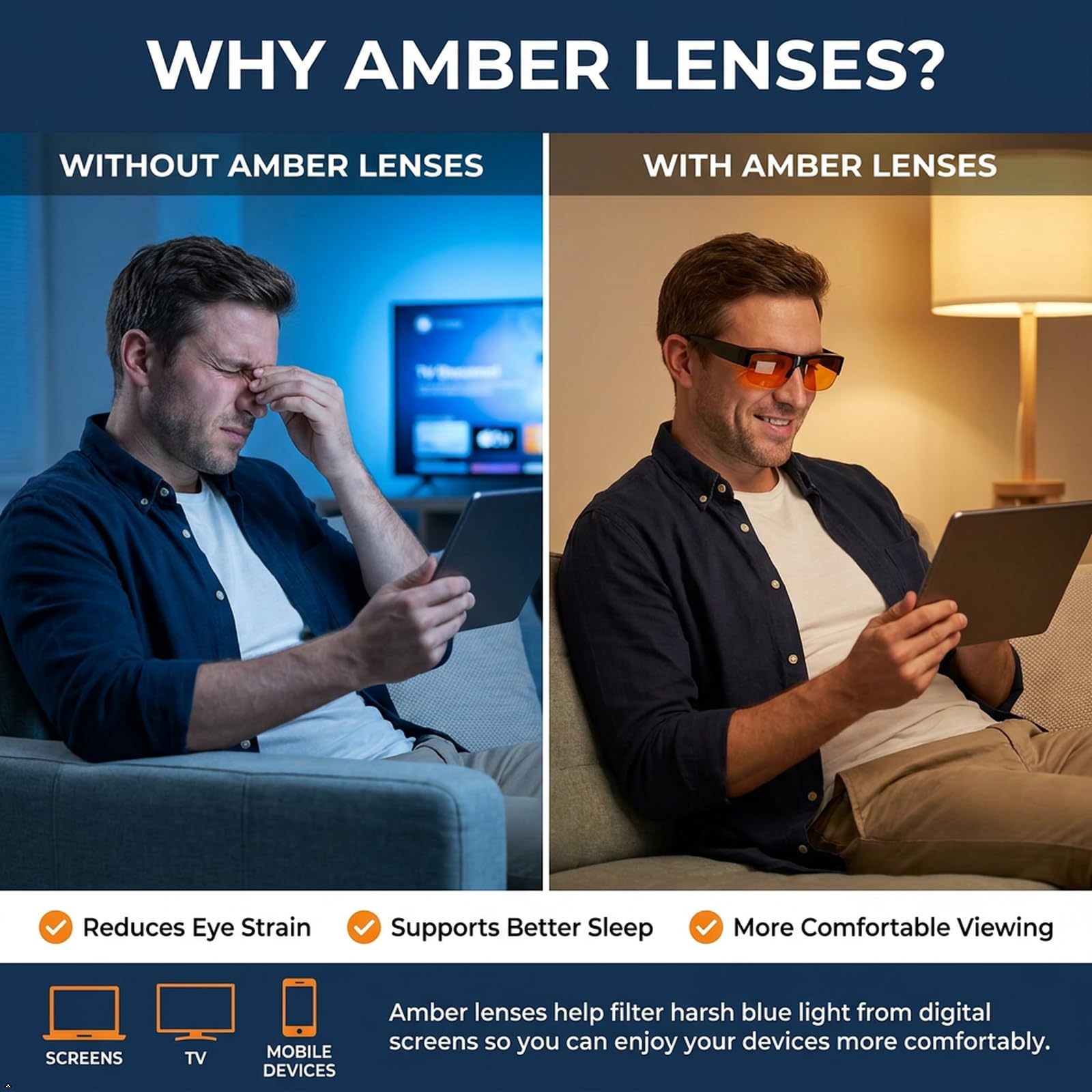 Eyekepper Anti Luz Azul Gafas de Lectura Gafas de ordenador Gafas de seguridad con lente naranja Gafas de protección Media Montura - Negro