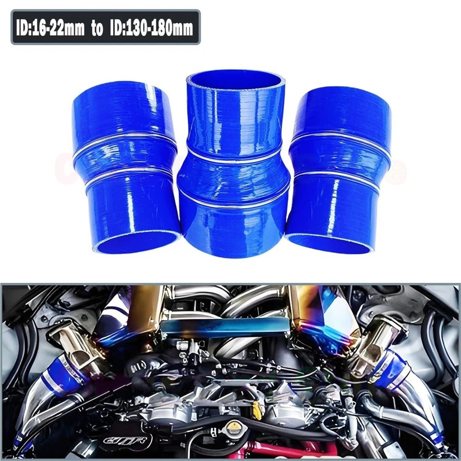 wąż do wody chłodzącej Samochód Intercooler Turbo Wlot Rura Złączka Uniwersalna Silikonowa Rurka Wąż Oplot Prosty Reduktor Niebieski ID16mm-180mm(ID57mm-63mm)