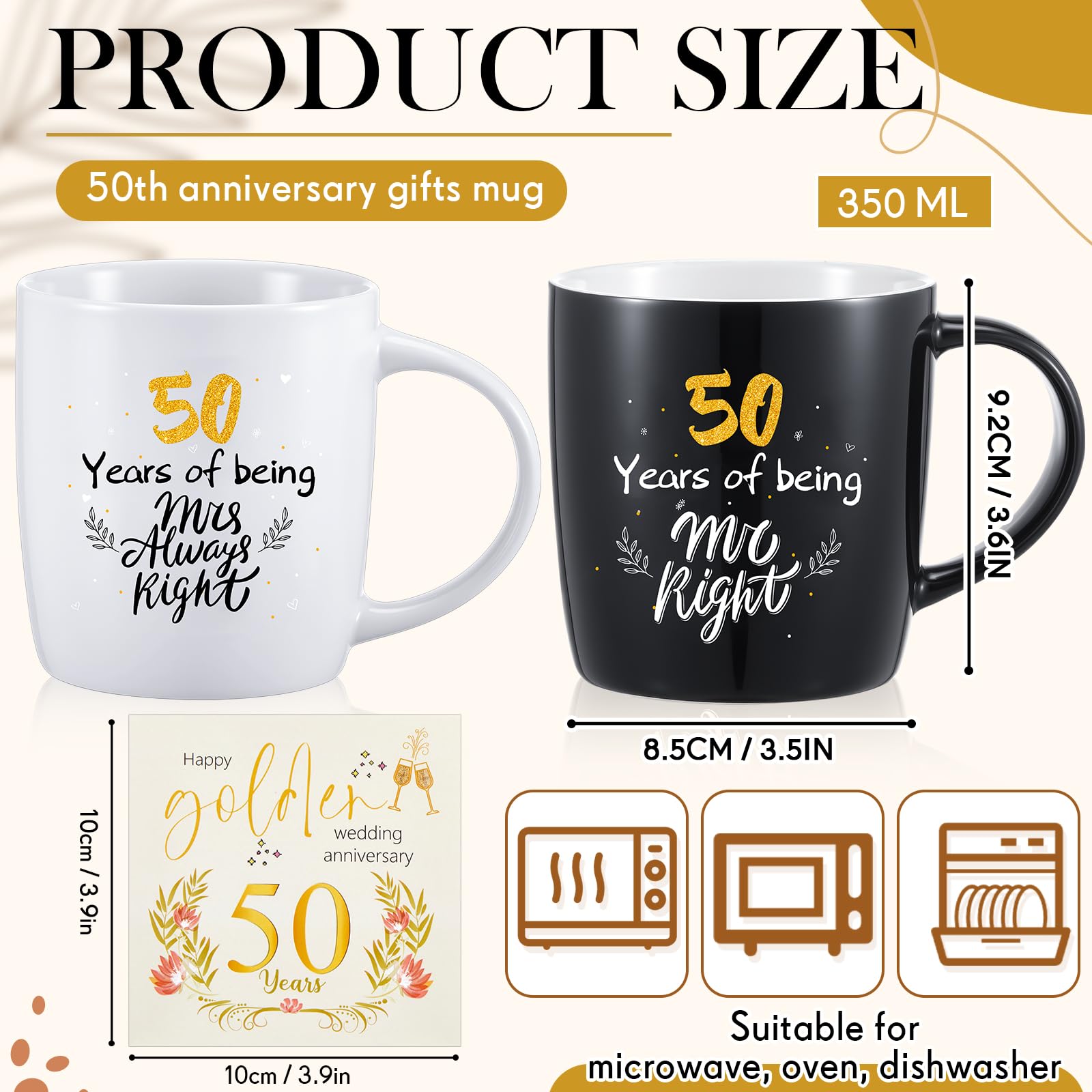Geiserailie 2 Tazze Tazza di Ceramica 50 Years Mr and Mrs con Carte Coppie Divertenti Regali Natale Scatole Regalo Nere Matrimonio Fidanzamento Anniversario 380 ml